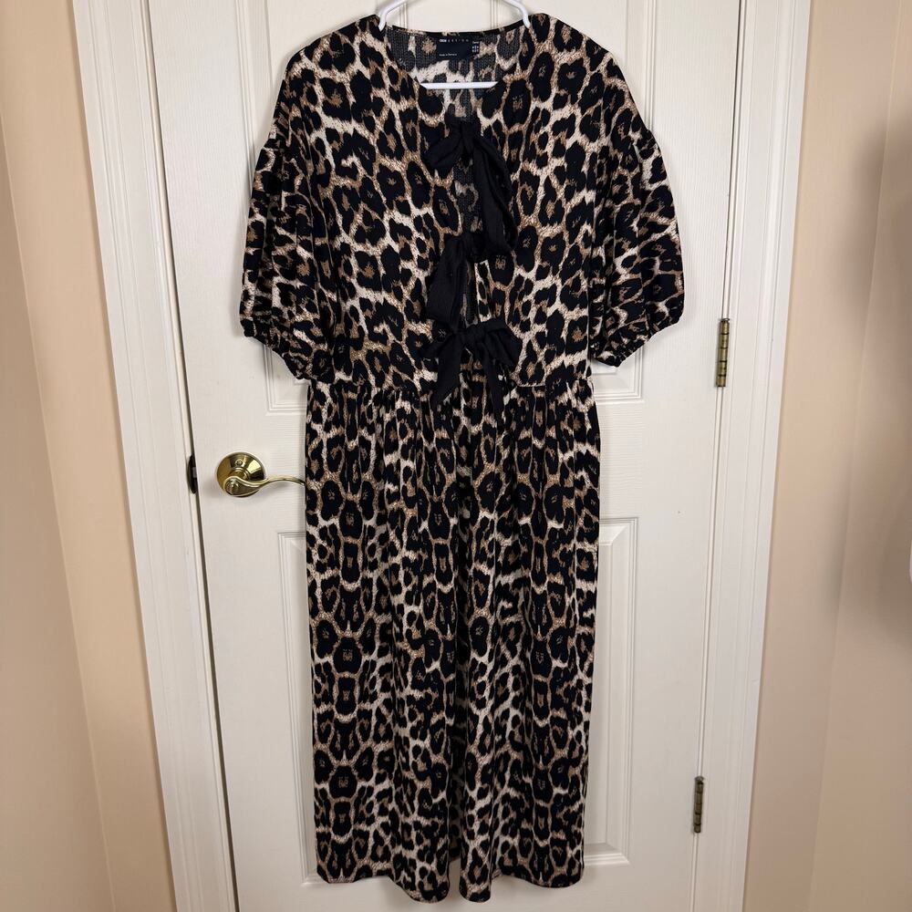 ASOS DESIGN Puff Sleeve Tie Front Maxi Dress in Leopard Print Size 12 EUC - Picture 6 of 6